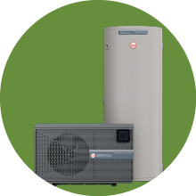 Rheem AmbiPower Split 5kW Heat Pump on dark lime green background